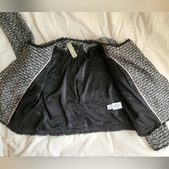 J.crew set woven Tweed Fringe Cropped Jacket/Blazer 4 & skirt 2 navy/off white - Picture 15 of 16